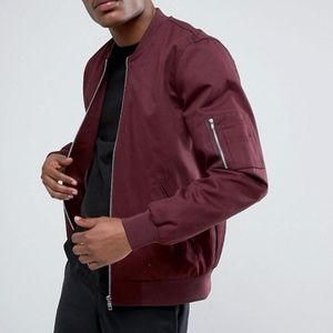 ASOS Maroon Bomber Jacket w/ Zippered Sleeve